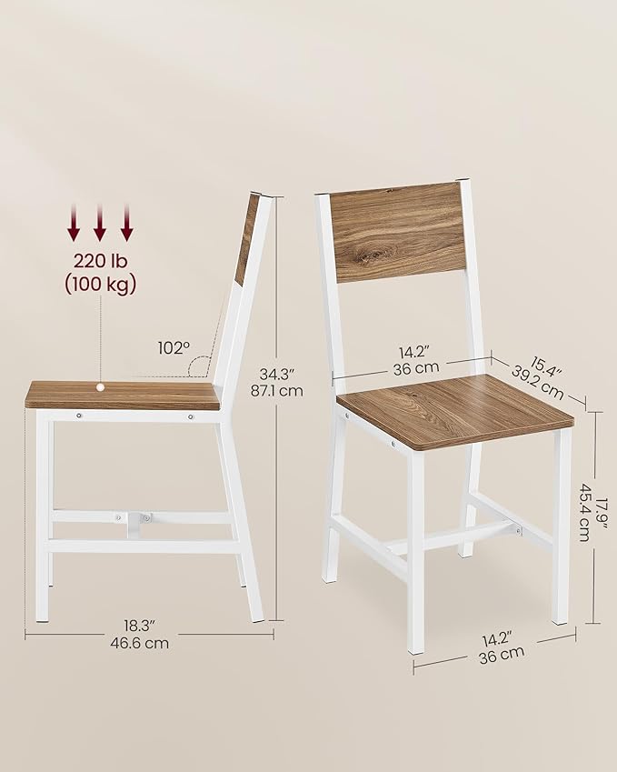 VASAGLE Dining Chair Set of 4, Wood Kitchen Chairs with Metal Steel Frame, Easy to Assemble, Comfortable Seat, Modern Farmhouse Chair for Kitchen, Bedroom, Living Room, Wheat Brown and Cloud White