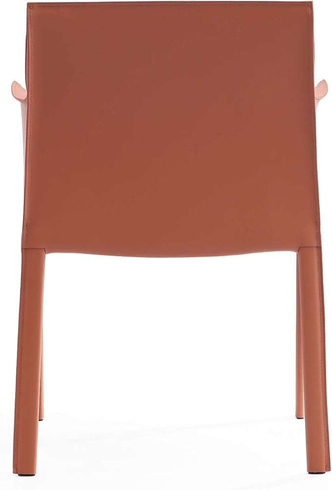 Manhattan Comfort Paris Modern Saddle Leather Dining Chairs, Metal Frame, Comfortable Padded Seat, Fully Assembled Armchair Accent Furniture, Set of 2, Clay
