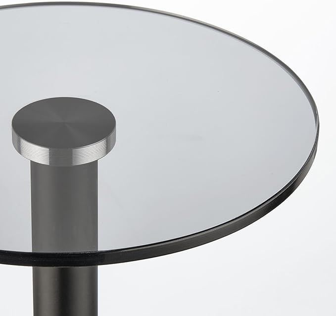 mDesign Glass Top Side/End Drink Table - Small Modern Round Accent Metal Nightstand Furniture for Living Room, Dorm, Home Office, and Bedroom - 9" Round - Smoke Gray/Black