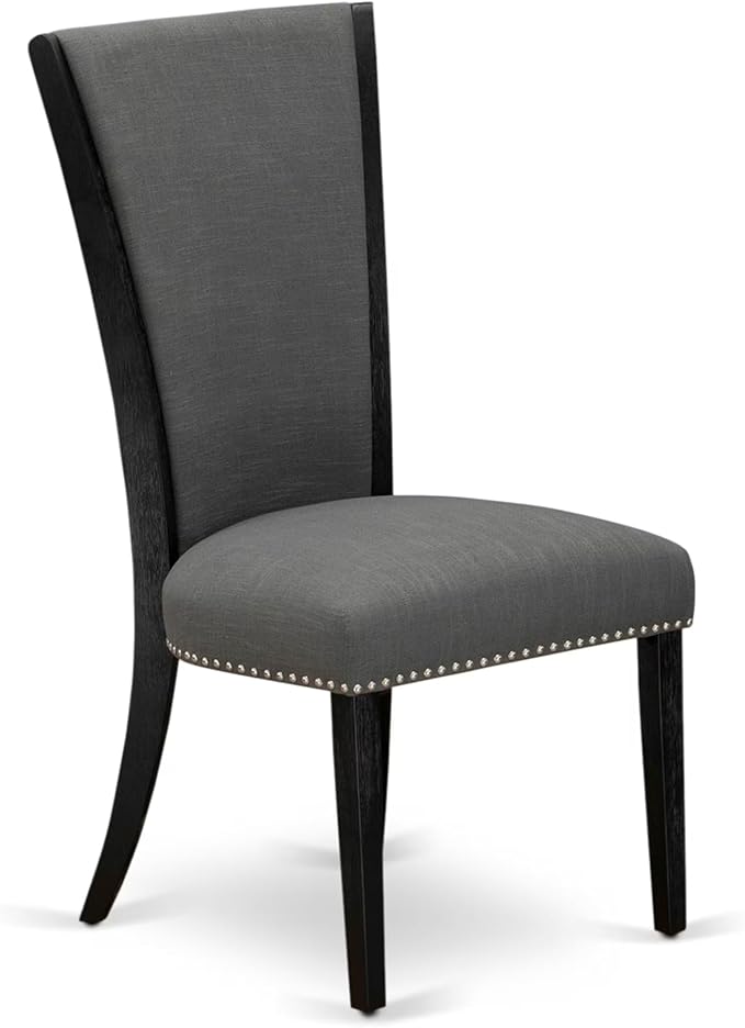 East West Furniture V626VE650-5 5 Piece Dining Set Includes a Rectangle Dining Room Table with V-Legs and 4 Dark Gotham Linen Fabric Parson Chairs, 36x60 Inch, Multi-Color