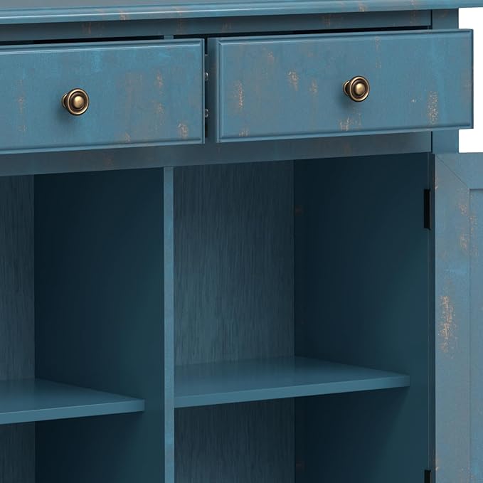 SIMPLIHOME Connaught 40-inch Wide Solid Wood Storage Cabinet in Distressed Coastal Blue for Entryway, Living Room, Organizer for Hats, Gloves, Shoes, Keys, Slim Design, Traditional Style