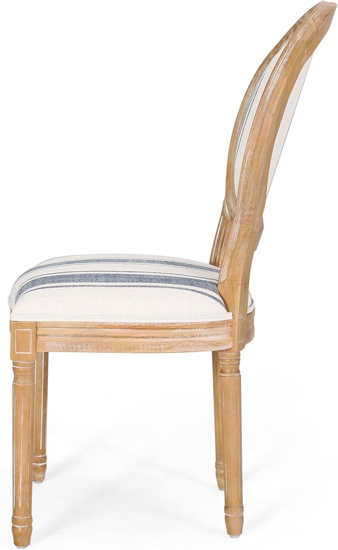 Christopher Knight Home Phinnaeus Dining Chair Set, Set of 2, Rubberwood, Dark Blue Line + Natural