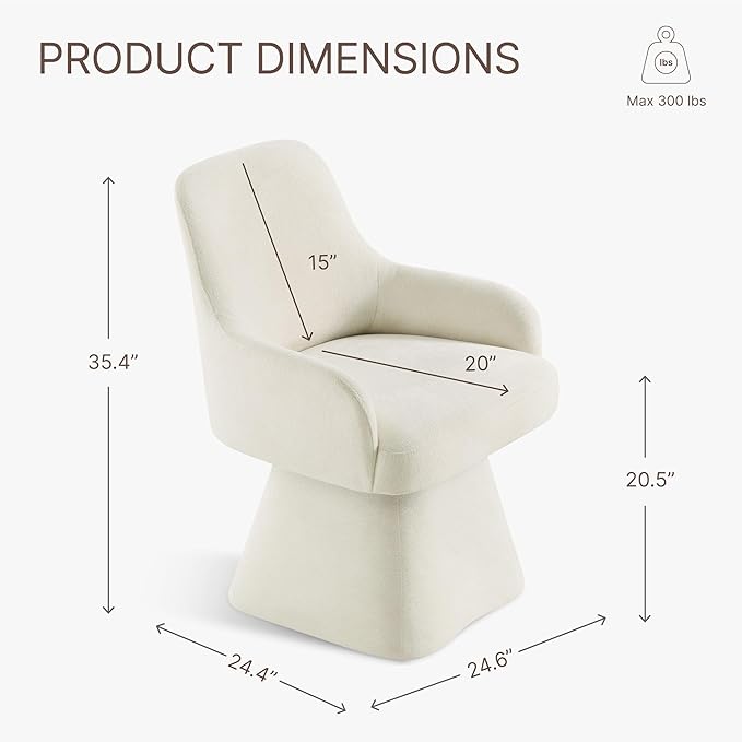 Swivel Dining Chair Set of 1, Mid Century Modern Chair Fabric Upholstered Armchair with Armrest & Ergonomic Backrest for Dining Room, Kitchen, Bedroom, Living Room, Beige
