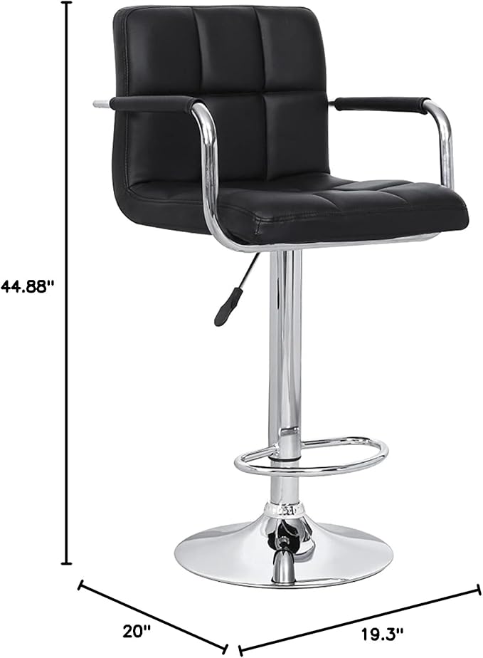 AC Pacific Contemporary Hydraulic Adjustable Swivel Kitchen Bar Stool Chair with Cushion and Armrest, 24"-33", Black ACBS15-BLACK Midnight Square