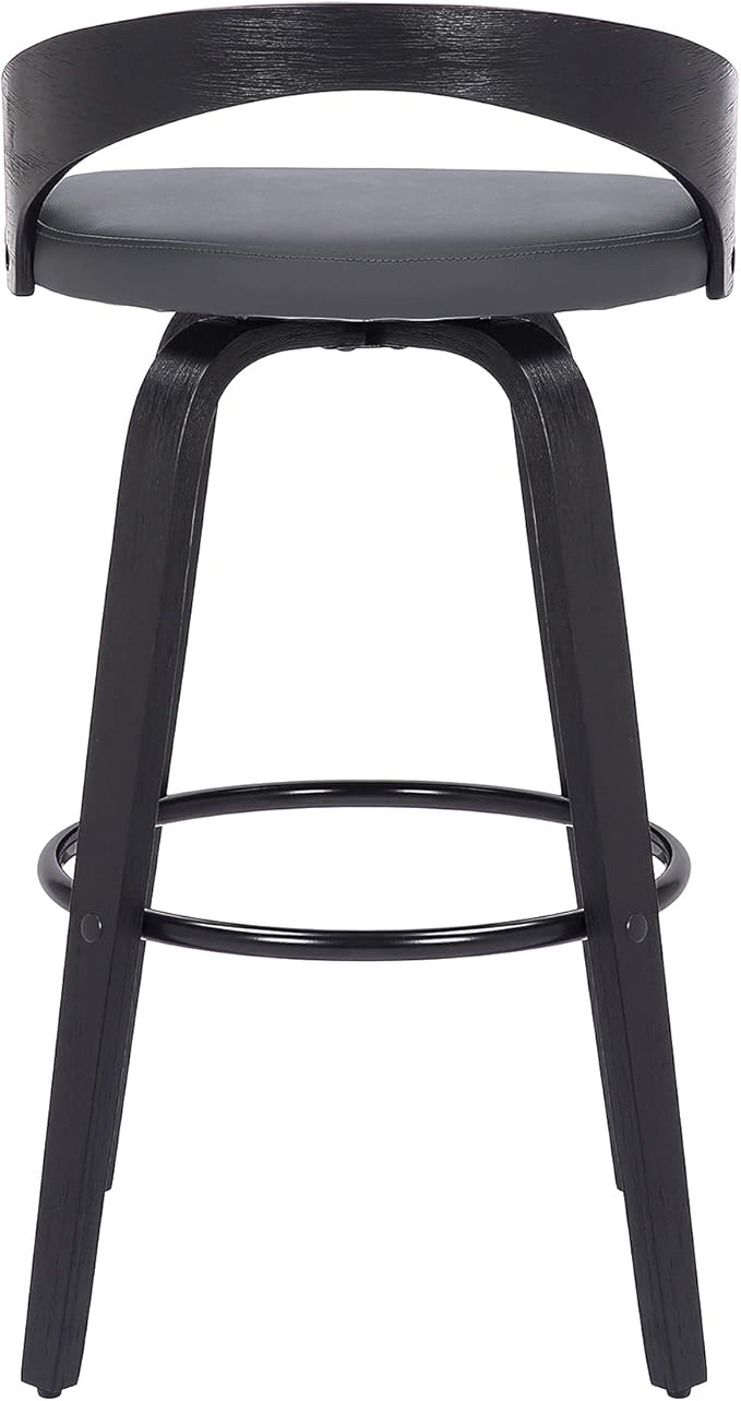 Armen Living Sonia 26" Counter Height Swivel Gray Faux Leather and Black Wood Bar Stool - Set of 2