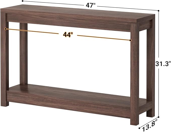 47" Farmhouse Wood Entryway Table Narrow Console Table with Storage Behind Couch Sofa Table with Shelves Entry Way Tables with Open Storage, Easy Assembly, Black Walnut