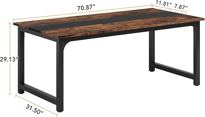 LITTLE TREE 70.9 Inch Large Dining Table Rectangular Kitchen Furniture for 6 to 8 People, Brown+Black