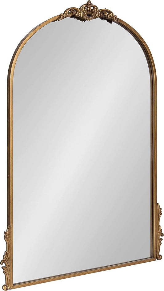 Kate and Laurel Myrcelle Traditional Arched Mirror; 25 x 33; Gold; Decorative Large Arch Mirror with Ornate Garland Detailing Along The Crown and Edges of The Frame