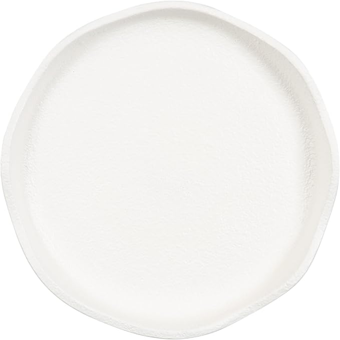 Kate and Laurel Alessia Modern Decorative Metal Drink Table, 8 x 8 x 22, White, Transitional Round Cast Aluminum Pedestal Plant Stand with Rough Texture and Wavy Scalloped Edge