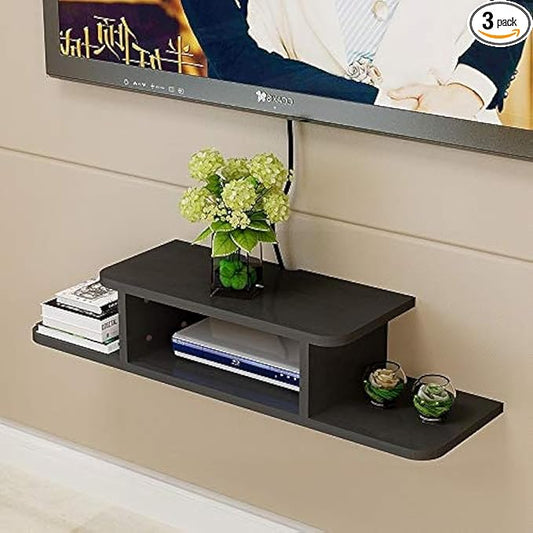 BiJun Floating TV Shelf, Entertainment Center Wall Mounted Media Console Router DVD Shelf for One/PS4/Cable Box/DVD Players/Game Console Streaming Media Equipment (Black, 35.4)