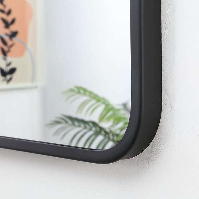 24"x30" Bathroom Wall Mirror with Matte Black Metal Frame & HD Glass, Copper-Free Mirrors Modern Rectangle Round Corner Framed Vanity Mirror - Horizontal or Vertical Installation
