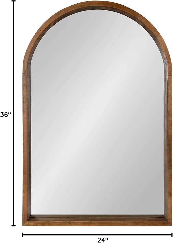 Kate and Laurel Hutton Rustic Modern Farmhouse Arch Mirror, 24" x 36", Natural Wood Finish