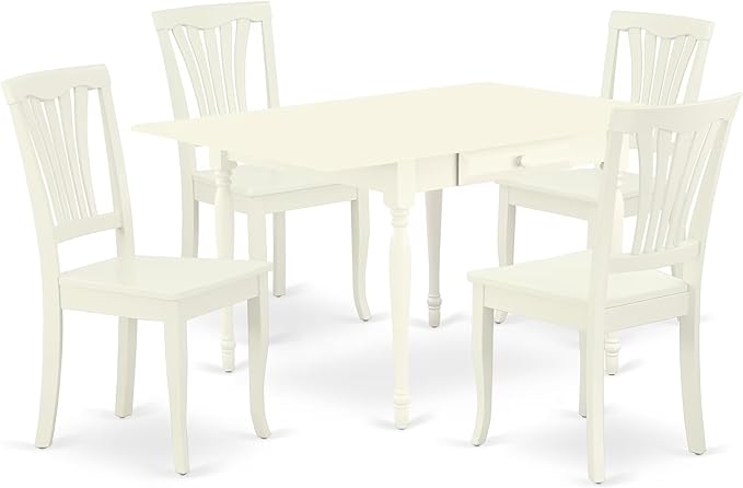 East West Furniture MZAV5-LWH-W 5 Piece Dinette Set for 4 Includes a Rectangle Dining Room Table with Dropleaf and 4 Dining Chairs, 36x54 Inch, Linen White