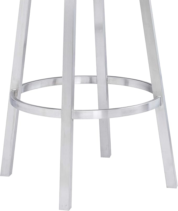Armen Living Madrid 30" Seat Height Swivel White Faux Leather and Brushed Stainless Steel Bar Stool for Kitchen Island Counter