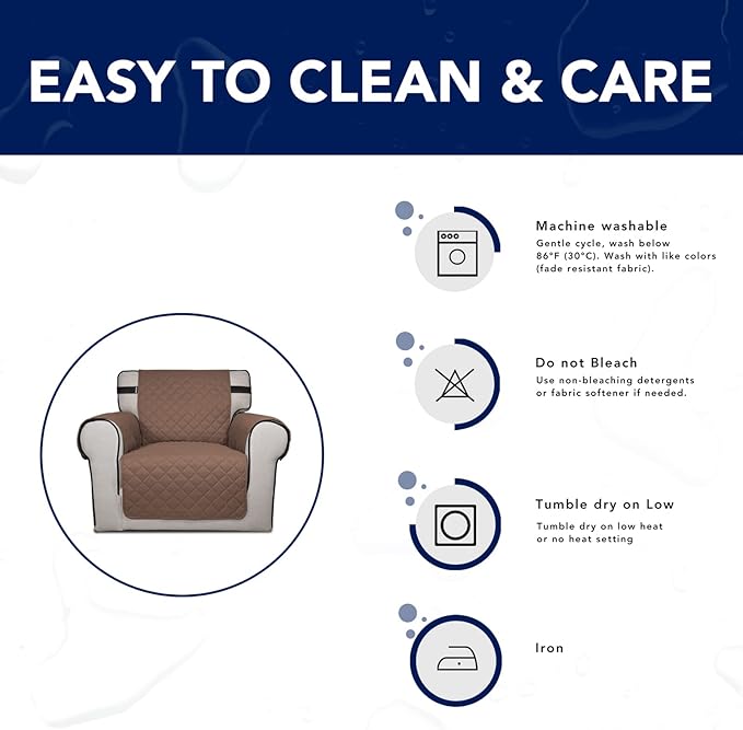 PureFit Reversible Sofa Cover Water Resistant Loveseat Couch Cover, Machine Washable Furniture Cover with Non-Slip Foam and Adjustable Strap for Dogs, Pets (Loveseat, Brown/Beige)