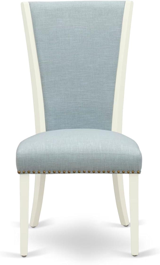 East West Furniture V097VE215-6 6 Piece Kitchen Table Set Contains a Rectangle Dining Table with V-Legs and 4 Baby Blue Linen Fabric Parson Chairs with a Bench, 40x72 Inch, Multi-Color