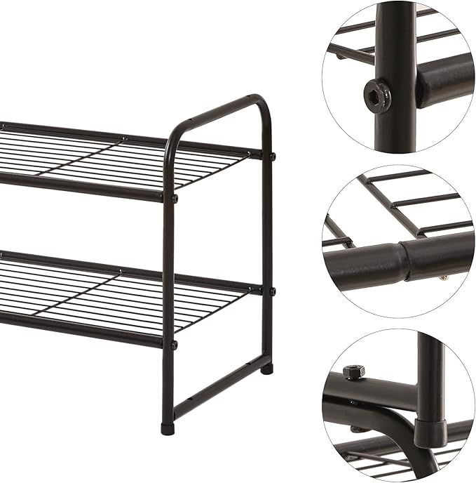 YMYNY Freestanding Shoe Racks, 2 Tiers Stackable & Adjustable Shoe Storage Shelf, Extra Large Capacity Shoe Organizer Stand for 12-18 Pairs, for Entryway, Closet, Bedroom, Black, 42.9" L, UHXJ303B
