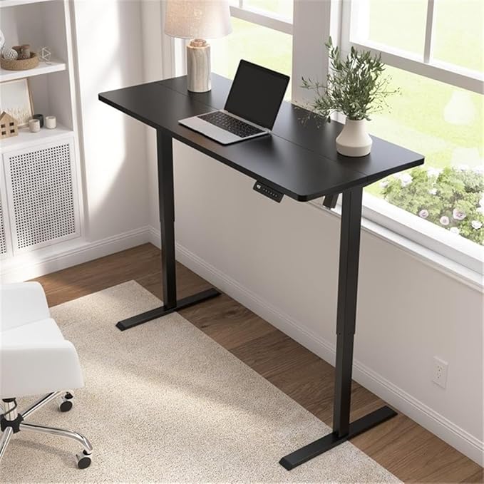 Bush Furniture Energize 55W x 24D Electric Height Adjustable Standing Desk in Basic Black, Ergonomic Sit-Stand Computer Table for Home Office