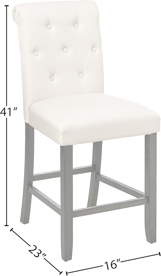 Roundhill Furniture Hendley Solid Wood Tufted Counter Height Stools, Set of 2, Tan