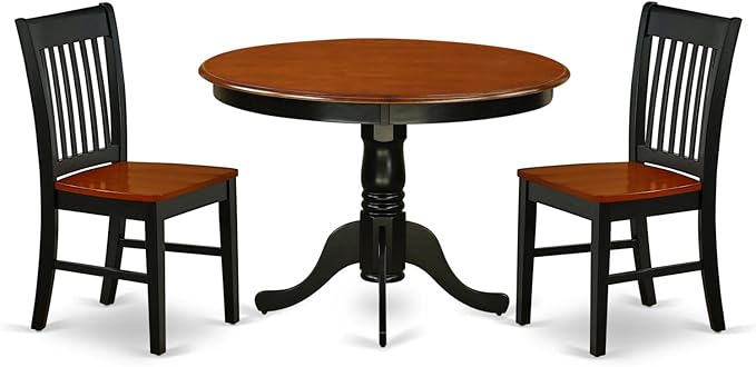East West Furniture HLNO3-BCH-W 3 Piece Kitchen Table & Chairs Set Contains a Round Dining Room Table with Pedestal and 2 Dining Chairs, 42x42 Inch, Black & Cherry
