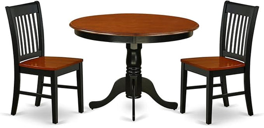 East West Furniture HLNO3-BCH-W 3 Piece Kitchen Table & Chairs Set Contains a Round Dining Room Table with Pedestal and 2 Dining Chairs, 42x42 Inch, Black & Cherry