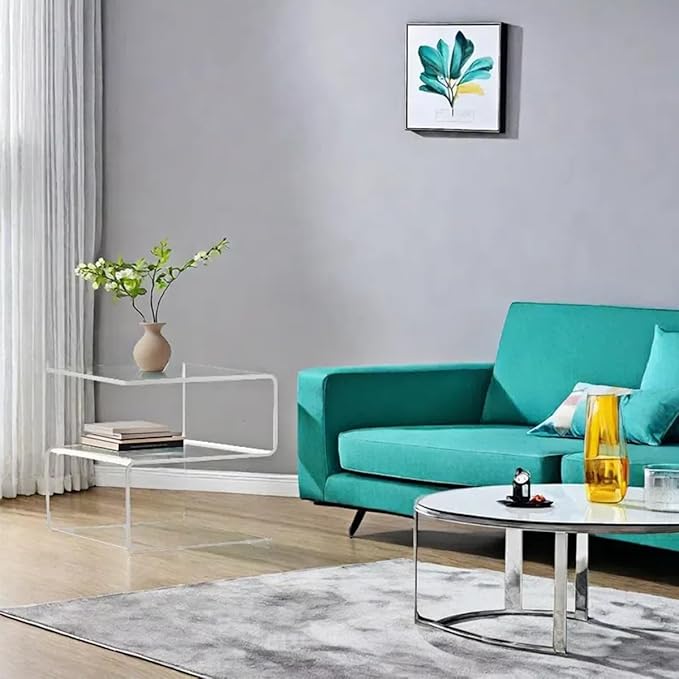 Acrylic Side Table,17.7" H S-Shaped end Table for Living Room,Clear Nightstand,Bedside Table for Bedroom,Used for The Bathroom Storage Table (Clear)