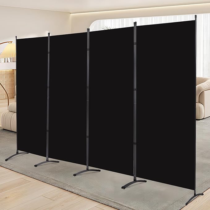 YASRKML Room Divider Folding Privacy Screens, Portable Room Divider Panel 4 Panel Partition Room Dividers Screen, Freestanding Room Partitions and Dividers Fabric Dividers for Room Separation, Black