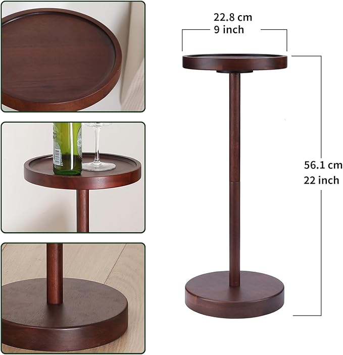 Solid Acacia Wood Pedestal End Table - Small Round Martini Table