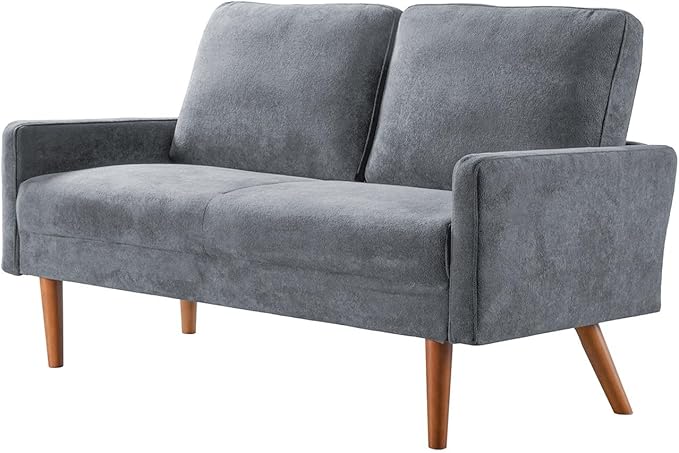 Kent Velvet Loveseat Sofa, European Style with Sleek Design, Modern & Vintage Flair, Upholstered 2 Seater Couch, Chic Living Room Furniture Seating for Home, Apartment or Office, Grey