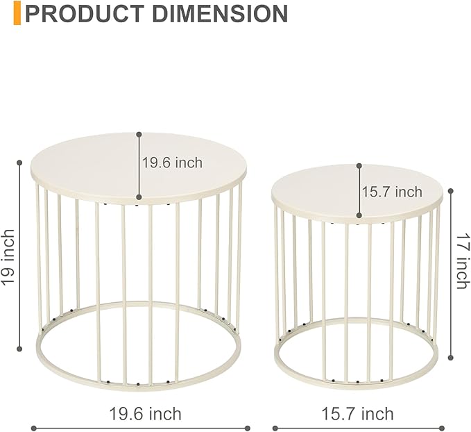 LEWIS&WAYNE Outdoor Side Table Set of 2, Metal Circle Accent End Tables for Balcony Backyard Garden Indoor Living Room, Durable Nesting Coffee Tables, 20”+16” Dia, White