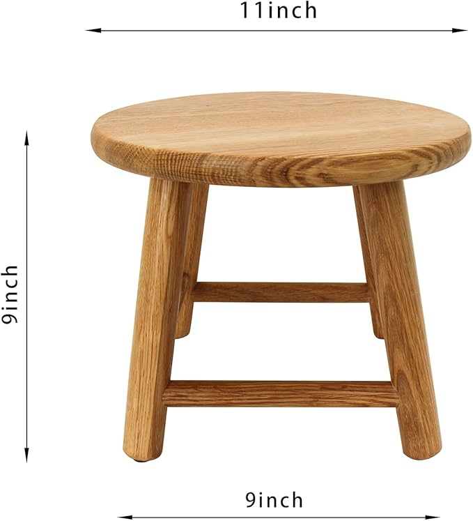 CONSDAN 9-Inch Round Step Stool for Adults & Kids, USA Grown Solid Oak Hardwood, Sturdy Small Foot Stool for Kitchen, Bedroom, Bathroom, Shoe Changing, Plant Stand, Fully Assembled (Natural)