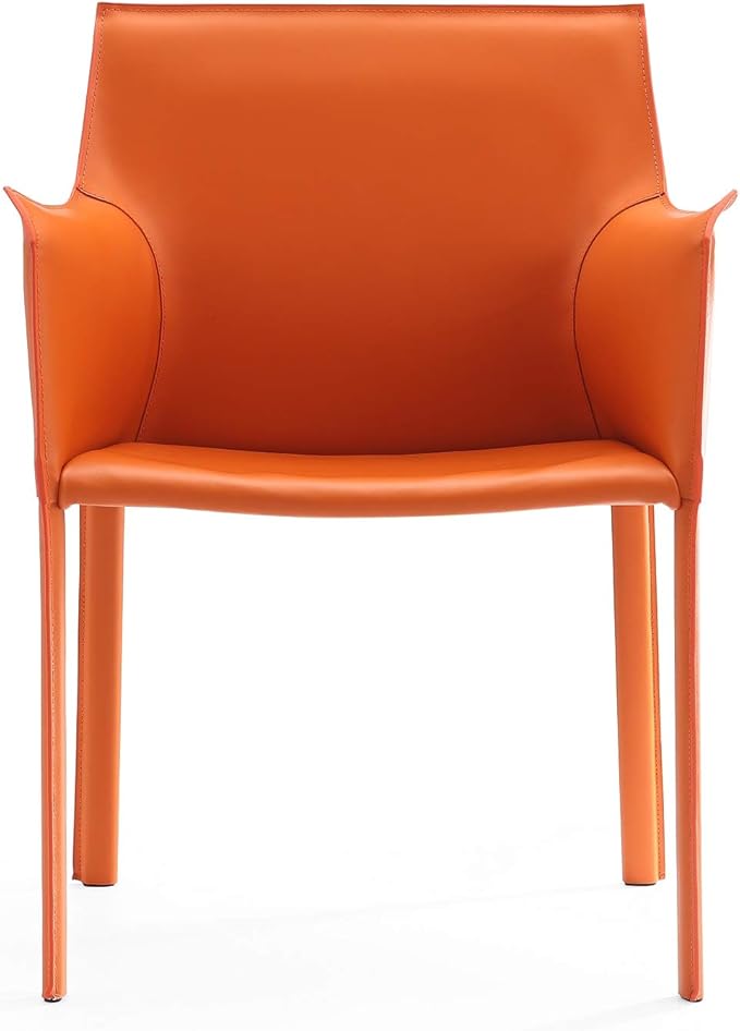 Manhattan Comfort Paris Modern Saddle Leather Dining Chairs, Metal Frame, Comfortable Padded Seat, Fully Assembled Armchair Accent Furniture, Set of 2, Coral