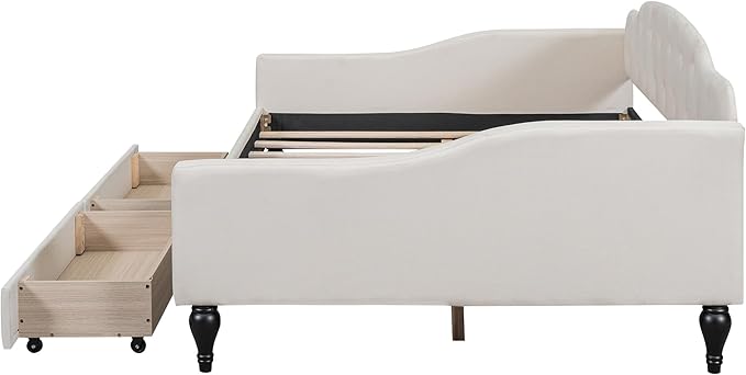 Full Size Upholstered Tufted Daybed with Two Storage Drawers,Linen Sofa Bed,Easy Assemble & No Box Spring Needed,Perfect for Small Space,Bedroom,Livingroom,Guest Room, Beige