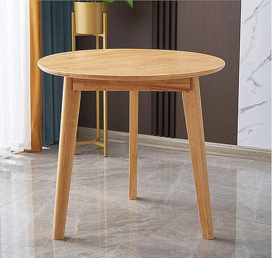 Simplicity Solid Wood Dining Table, Round for 2, 24 Inches Coffee Table, Wood Furniture for Small Space, Natural Wood