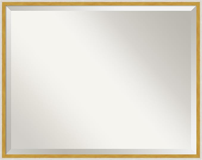 Amanti Art White Bathroom Mirror for Over Sink, 23x29 Paige White Gold Rectangle Vanity Mirror, Large Modern Contemporary Wood Frame, Hangs Horizonally and Vertically, Bathroom Wall Decor, Beveled