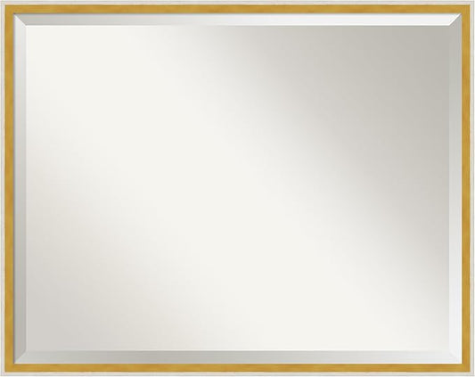 Amanti Art White Bathroom Mirror for Over Sink, 23x29 Paige White Gold Rectangle Vanity Mirror, Large Modern Contemporary Wood Frame, Hangs Horizonally and Vertically, Bathroom Wall Decor, Beveled
