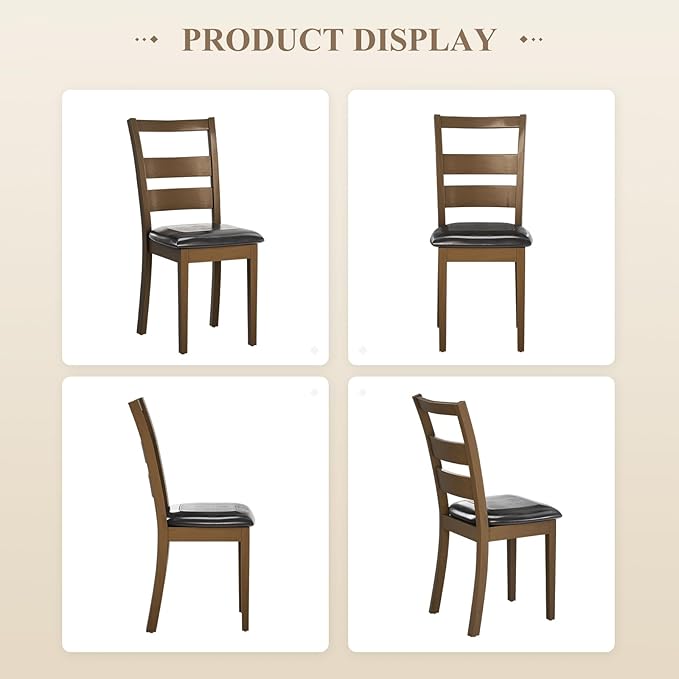 COLAMY Farmhouse Dining Chairs Set of 4, Upholstered Kitchen Chairs with Ladder Back, Modern Wood Side Dining Room Chairs with Wooden Legs for Rustic Restaurant, Dark Brown