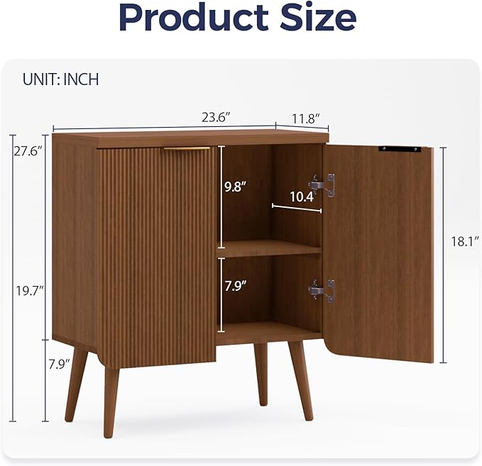 Fluted Buffet Cabinet – Modern Wood Sideboard with 2-Doors & Shelves, Multifunctional Storage Cabinet & Credenzas for Entryway, Dining & Living Room, Walnut