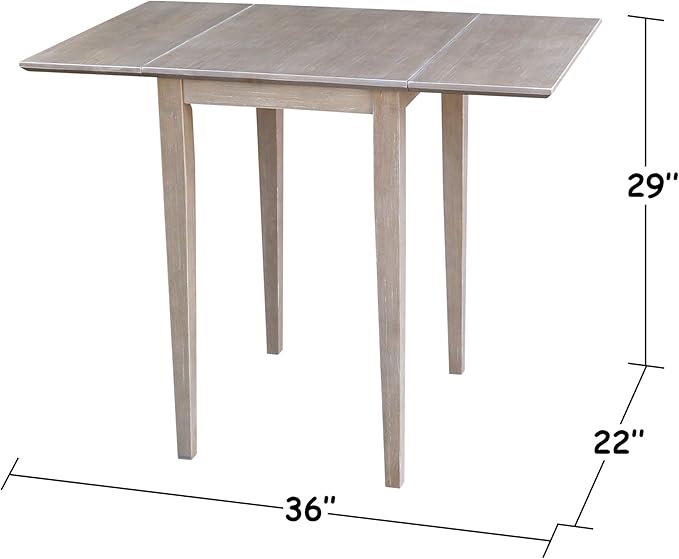 IC International Concepts, Solid Wood Small Drop Leaf Dining Table, Solid Real Wood, Sturdy Parawood,36 X 22 X 29, Minimum Assembly, Washed Gray Taupe