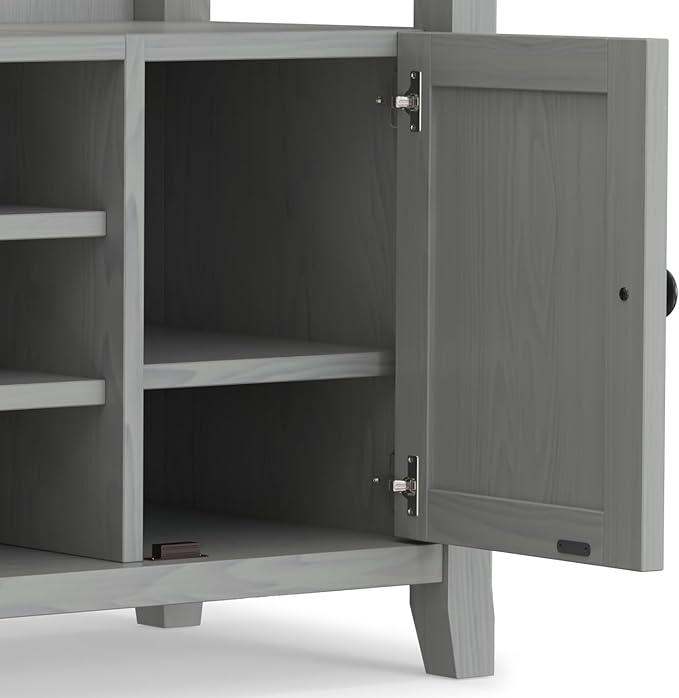 SIMPLIHOME Amherst 54-inch Wide Solid Wood TV Stand in Fog Grey, Transitional-Style Media Console for Living Room with Adjustable Shelves and Cable Management