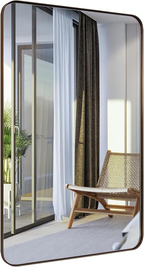 ANDY STAR Wall Mirror for Bathroom, 22" X 30" Bronze Bathroom Mirror with Stainless Steel Metal Frame Rounded Corner 1’’ Deep Set Design