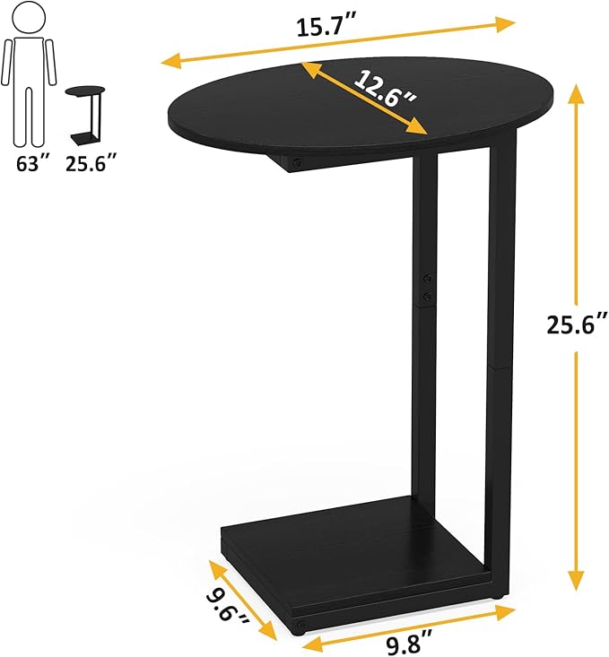 Hosfais Small Side Table End Table, C-Shaped Wood Coffee Table TV Tray for Eating Couch Tables for Small Space, Living Room, Bedroom, Couch, Small Spaces (Black 2 Pack)