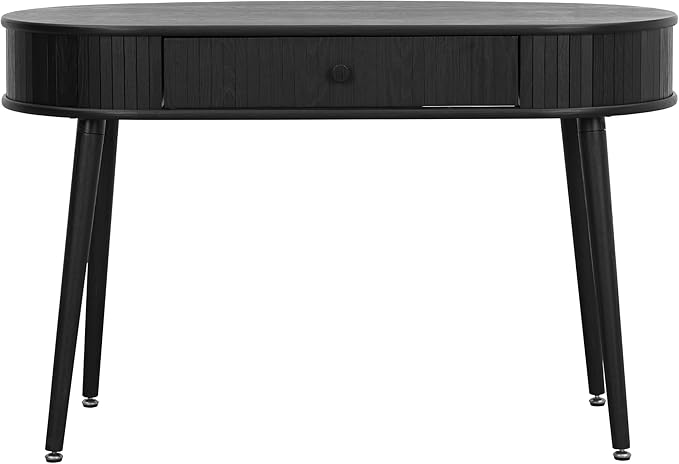 NTC Stream Desk, Modern Wooden Writing Desk with Hidden Drawer, Stylish Vertical Groove Design, Home Office Workstation, Minimalist Study Table, Easy Assembly - Burnt Black