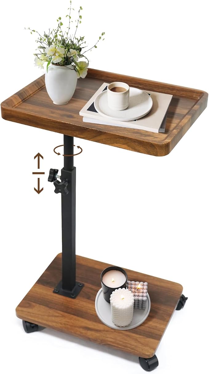C Table Side Table End Table Adjustable Height，C Shaped End for Couch，Snack Tables,360°Swivel TV Tray Sofa Table， for Small Spaces，Side Tables Living Room and Bedroom for Sofa, Bed,Chair