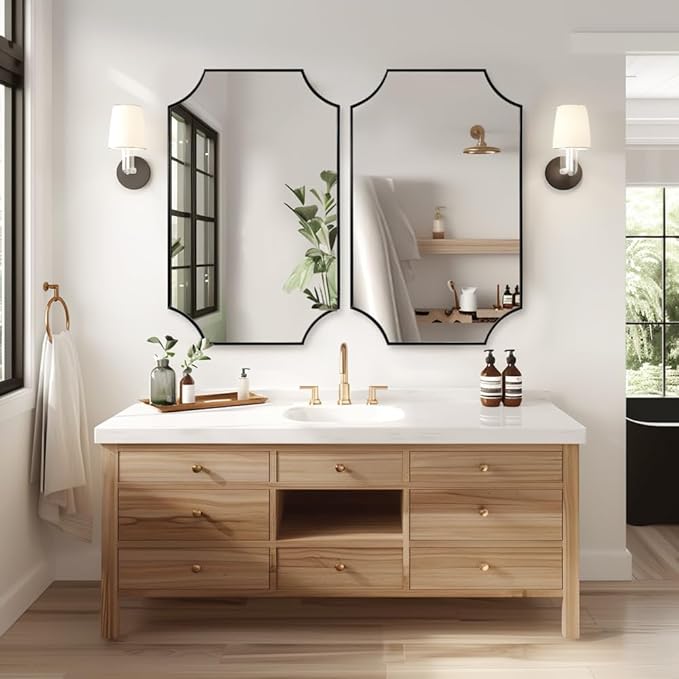 ANDY STAR 24x40 Matte Black Mirror, Scalloped Mirror for Bathroom, Black Vanity Mirror, Unique Rectangle Bathroom Mirror with Aesthetic Scalloped Edge Design Ideal for Home Decor