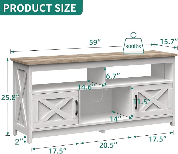 YITAHOME TV Stand for 65/55 Inch TV, Farmhouse Entertainment Center with Storage, Power Outlets and Open Shelf, Media Console TV Cabinet for Living Room, Grey White & Grey Wash