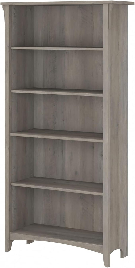 Bush Furniture Salinas 5 Shelf Bookcase in Driftwood Gray, Tall Bookshelf, Large Book Shelf for Living Room, Home Office, or Entryway