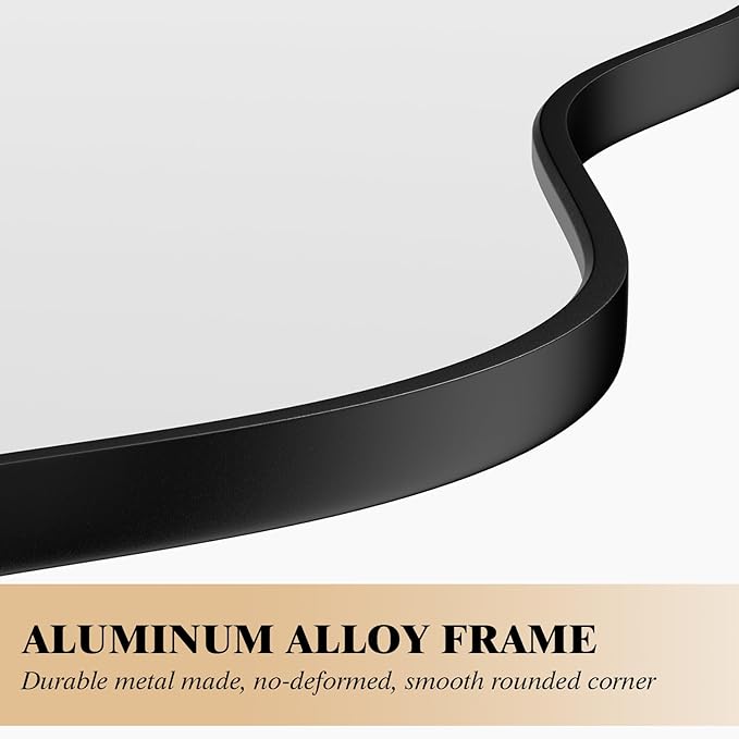 WEER Irregular Wall Mirror, 20x36 inch Black Asymmetrical Mirror Wall Mounted Mirrors Decorative, Abstract Wavy Aluminum Alloy Frame Mirror for Bathroom, Bedroom, Living Room, Entryway
