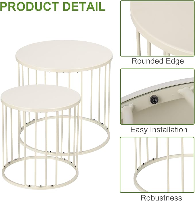 SUNNYPARK Outdoor Side Table Set of 2, Metal Circle Accent End Tables for Balcony Backyard Garden Indoor Living Room, Durable Black Nesting Coffee Tables, 20”+16” Dia