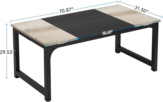 LITTLE TREE 70.8 Inch X-Large Executive Computer Office Desk, Grey+Black